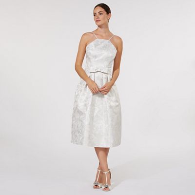 Silver jacquard bridal dress